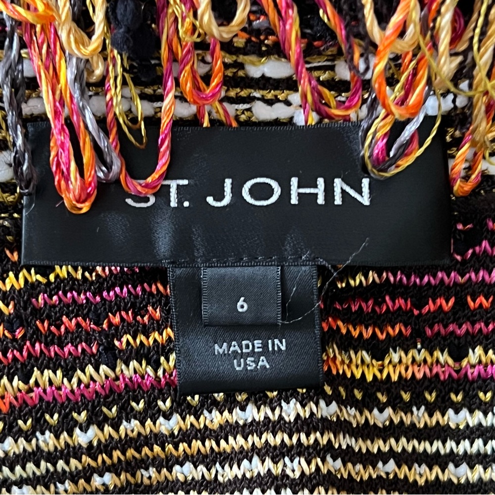 St. John Multicolored Long Cardigan Fringe Detail Quiet Luxury Timeless Elegance - Picture 11 of 12